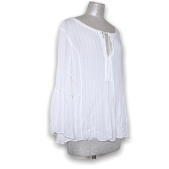 Ellen Tracey White Striped Peasant Blouse Medium - Picture 3 of 12